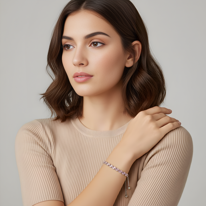 Brățara Tennis & Leaf  – Rosé